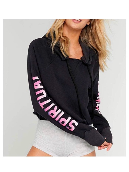 Spiritual Gangster Tops - Spiritual Gangster Black Hoodie with Pink Sleeve Logo- Stella Rocker